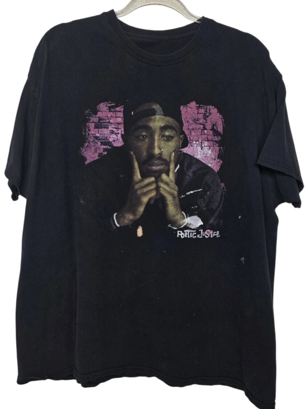 Poetic Justice Tupac Portrait Print Black Short Sleeve TShirt Size Large